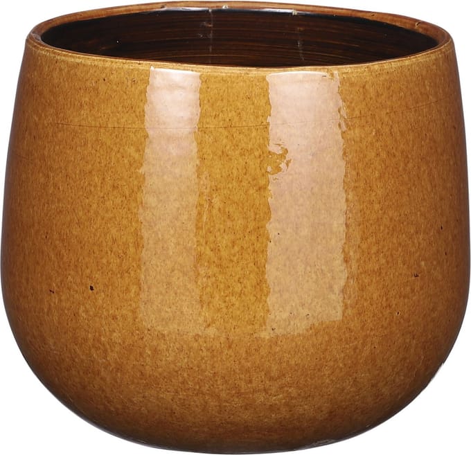 Mica Decorations Plantenpot - keramiek - okergeel glans/spotted- D18xH16 cm - bloempot