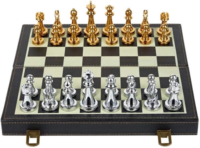 Schaakset Opvouwbaar - Strategisch Spel - Mentale Training - Interne Opslag - N.v.t. - Leer
