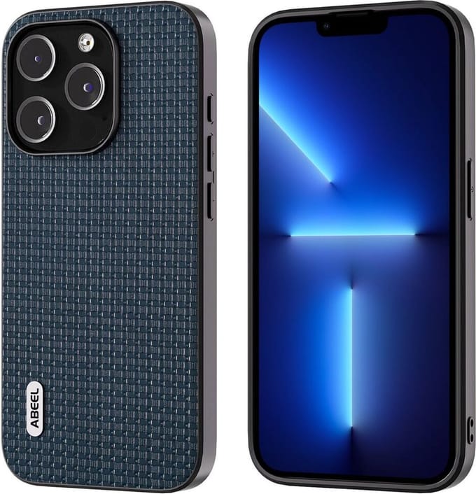 ABEEL Hoesje Geschikt voor Apple iPhone 13 Pro - Back Cover met Luxe Textuur - Echt Leer Case - Blauw