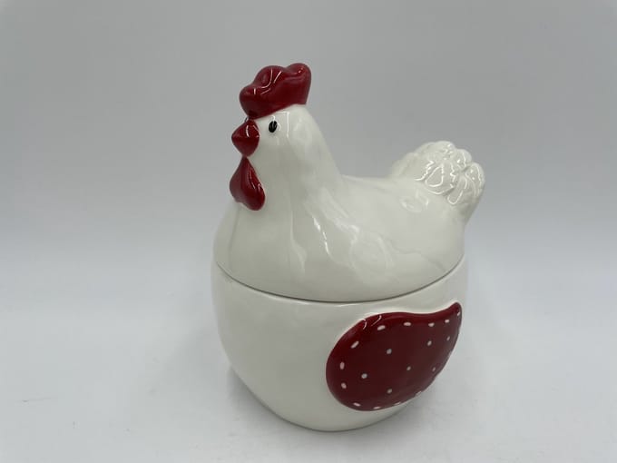 Voorraadpot met deksel kip keramiek, wit 14x13x16cm | A200542 | Dekoratief