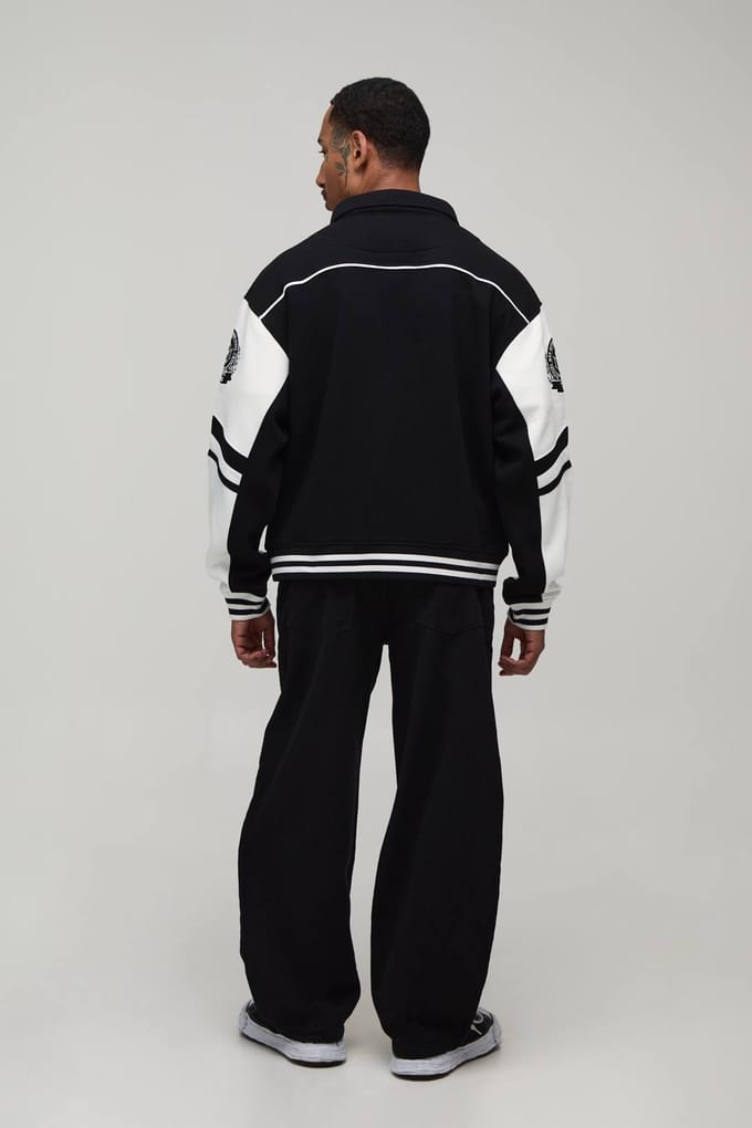Regular Fit Jack Met Kraag In Gecertificeerde Varsity Jersey Stijl | Black | Size Small