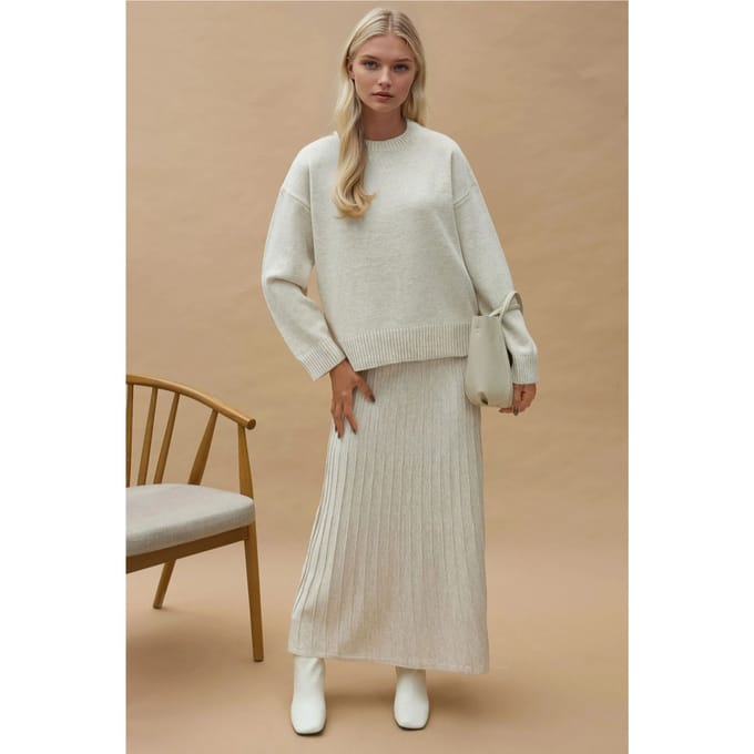 Textuur Trui & Uitlopende Rok Gebreid Co-Ord Set