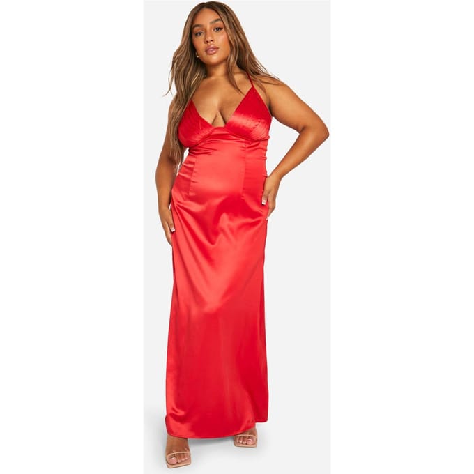 boohoo Dames Plus geplooide cup maxi-jurk | Rood | Maat: 56