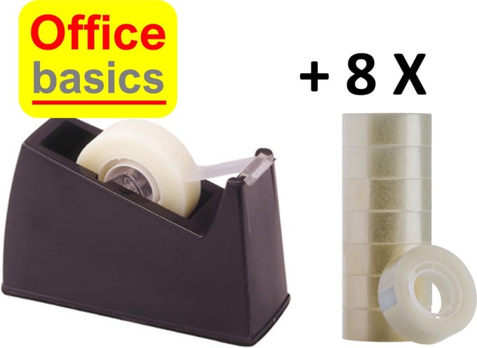 Plakbandhouder Office Basics Classic & 8 rollen plakband gratis