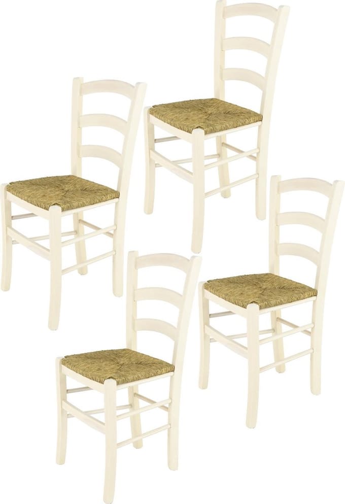 Tommychairs Venice - Eetkamerstoelen - Set van 4 - Wit - Rotan & Hout