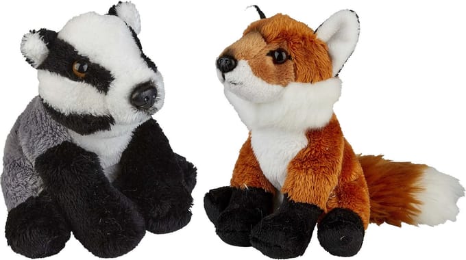 Ravensden - Bosdieren pluche knuffels - 2x stuks - Vos en Das - 15 cm