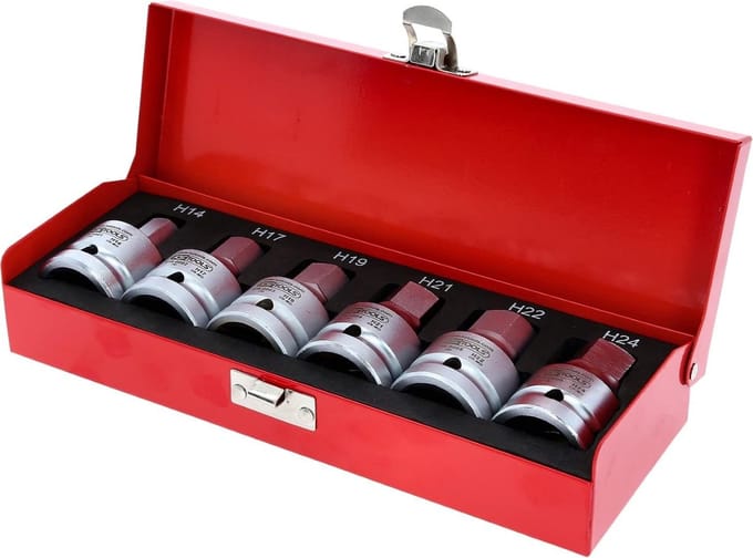 Krachtige Dopsleutelset met 3/4" Bitdoppen, 6 Delen, 14-24mm