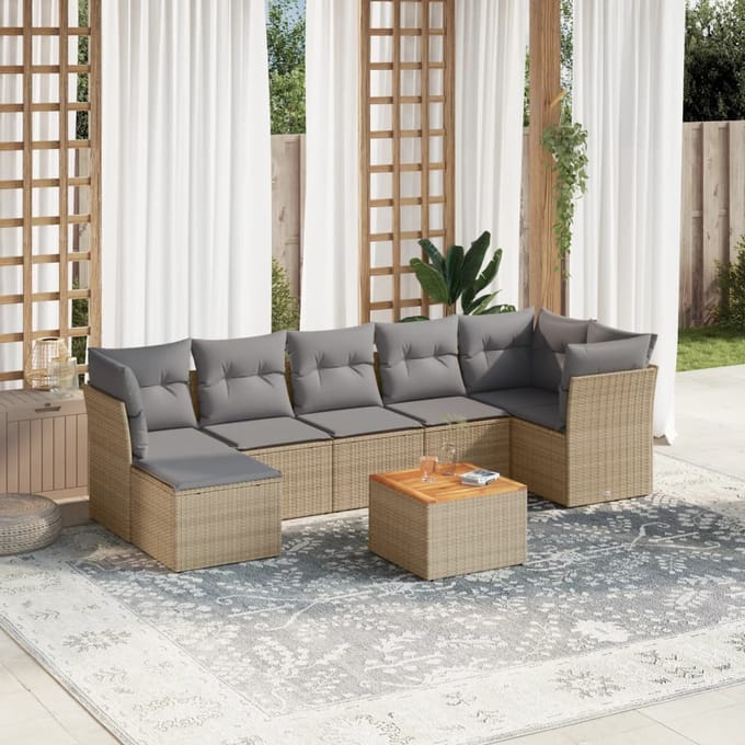vidaXL - 8-delige - Loungeset - met - kussens - poly - rattan - beige