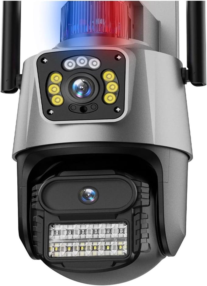 Beveiligingscamera Buiten - IP Camera PTZ - Huisbewaking - Dubbele Lens Dubbel Scherm - 4MP - Wit