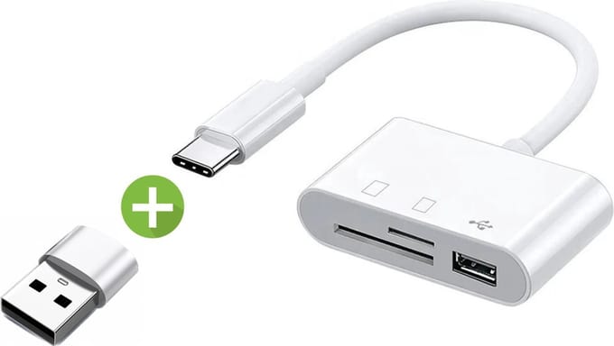 Jumada's - Ontdek de Ultieme USB-C Cardreader - 3-in-1 - Wit - SD & Micro SD - Hoge Capaciteit - USB-aansluiting - Android - Camera Connection Kit