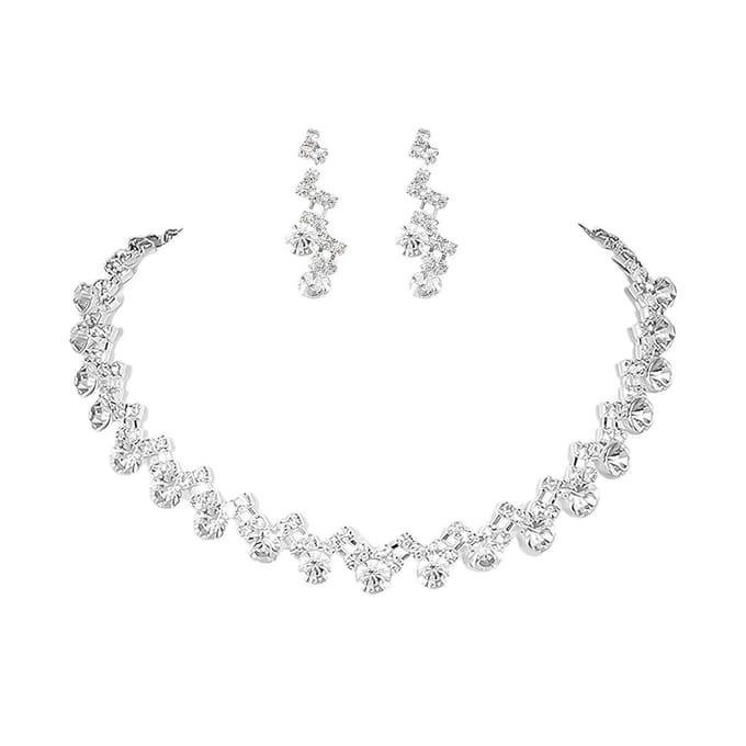 Bruidsaccessoires Drie Delen Bruiloft Mode Volle Diamant Zirkonia Waterdruppel Ketting Oorbellen Bruiloft Accessoires wit