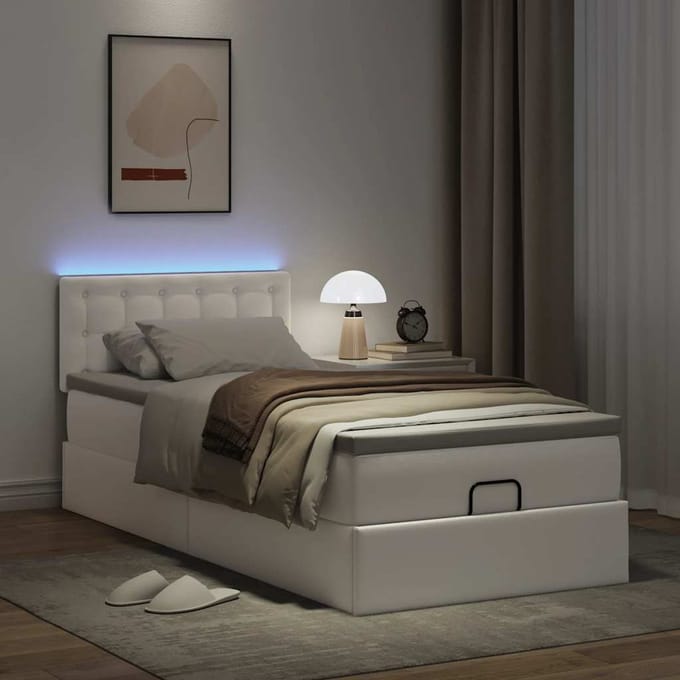 vidaXL - Ottoman - bed - met - matrassen - en - LED's - 90x200cm - kunstleer