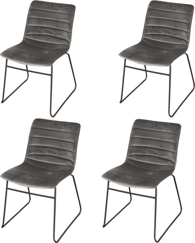 "BROOKLYN" SET VAN 4 FLUWELEN STOELEN GRIJS 55X45XH78CM
