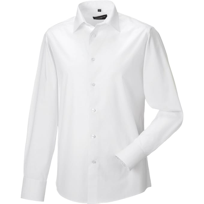Russell Collection Heren overhemd met lange mouwen (Wit)