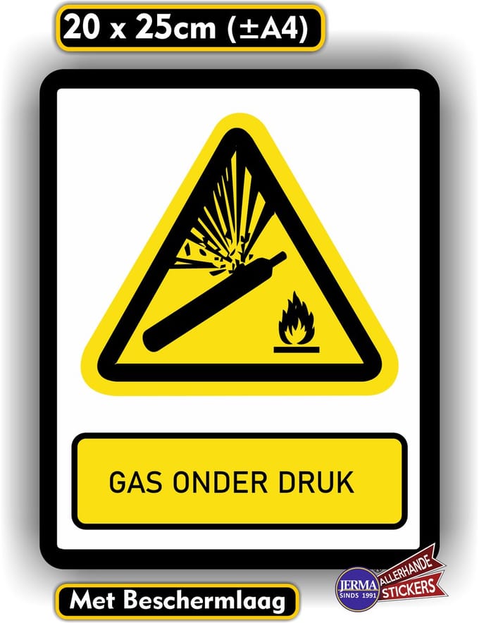 Jerma - Gas onder druk - Sticker - ISO norm - 20 x 25 cm - Weerbestendig - Zelfklevend - Vinyl