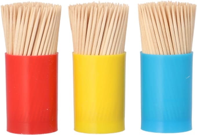 10x 450 Tandenstokers hout rond 68 cm in doos