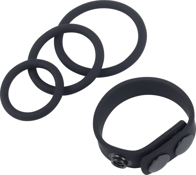 Banoch | Classic trio Cockring + verstelbare zwarte penisring | Siliconen