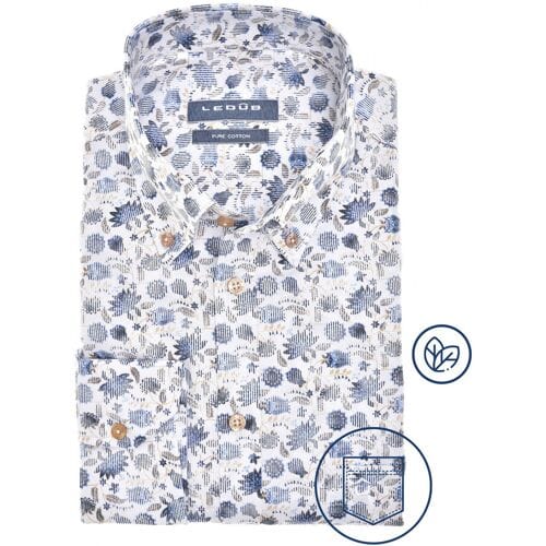 Ledûb Overhemd Fantasy Leaves Pattern Button-Down Pure Cotton Wit-Blauw / male