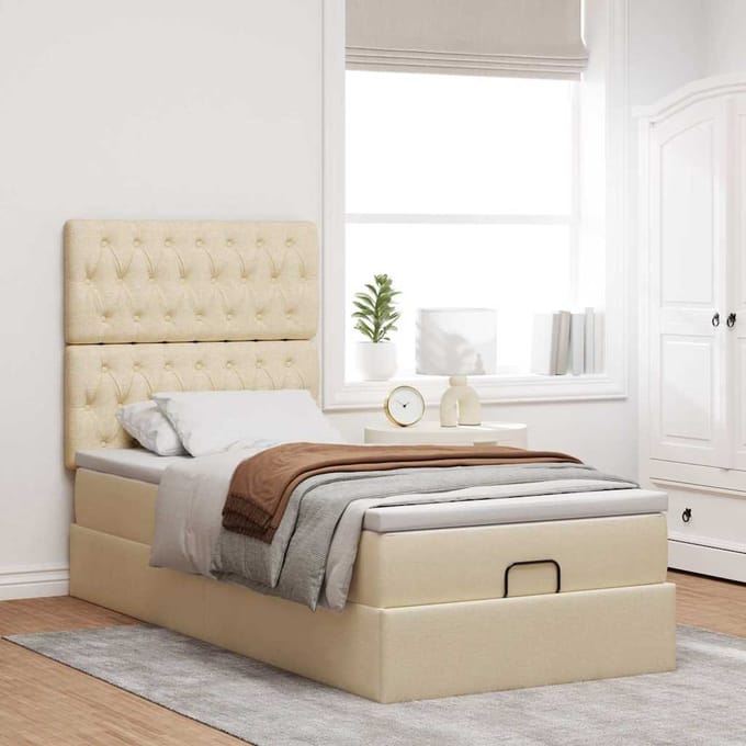 vidaXL - Bed - met - matras - 100x200 - cm - stof - crèmekleurig