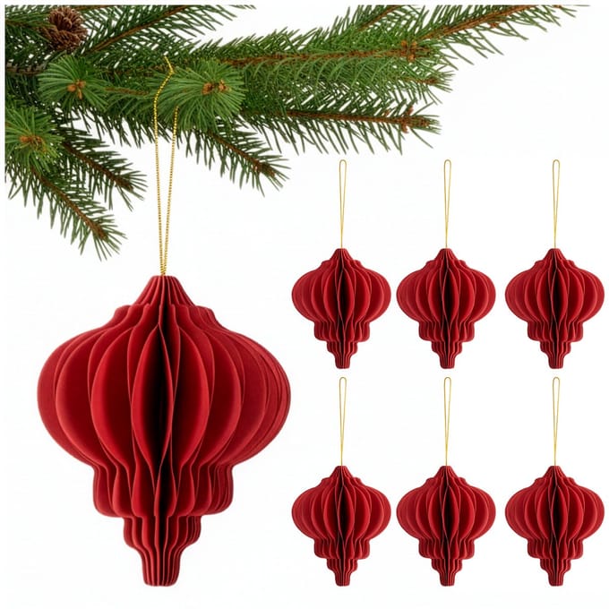 Springos Kerstbal | Papier | 12,5 Cm | 3D | Rood | 6 Stuks