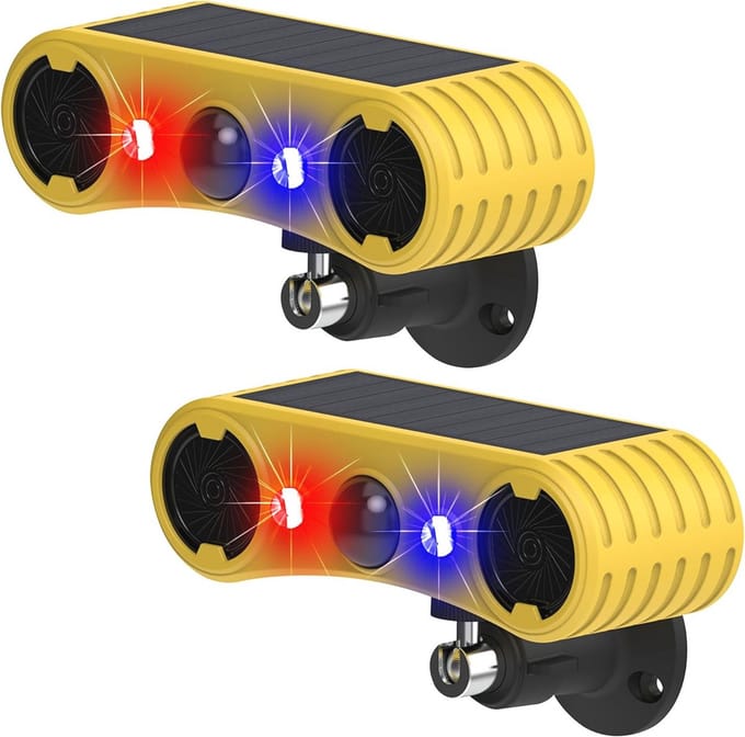 Zonne-energie Buiten Bewegingsmelder Alarm - 129 dB Geluid, Bewegingssensor, Rood en Blauw Licht (2-Pack)
