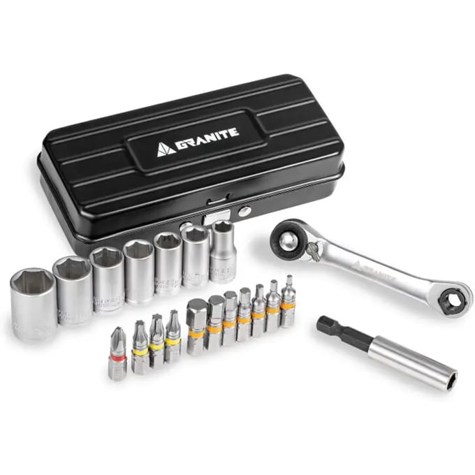Granite - Duet Hex bits & Socket - Ratel gereedschapsset - Zwart