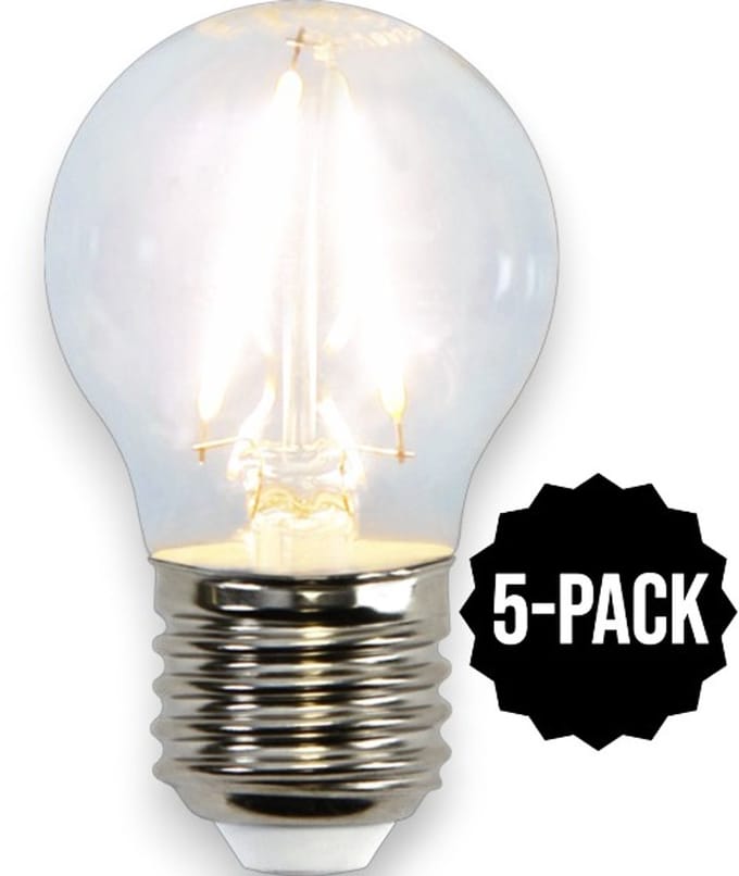 5-Pack | Kogellamp met helder filament - E27 - 2W - Extra Warm Wit - 2700K