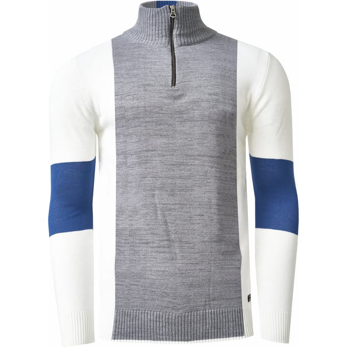 Fijn gebreide trui in colorblock-stijl met opstaande kraag