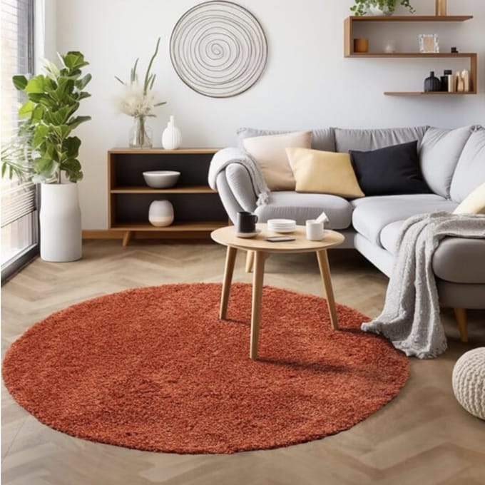 Muratap Basic rond shaggy vloerkleed terra / oranje hoogpolig- 80 cm rond