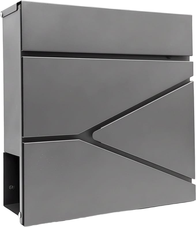 Brievenbus met slot - 37x37x11 cm - krantenvak - metaal - antraciet