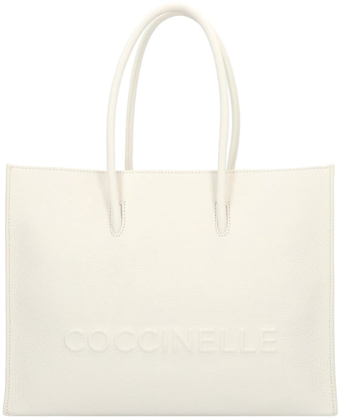 COCCINELLE Leren Handtas Myrtha Maxi Log Handbag Grained Leather Blanco Crème