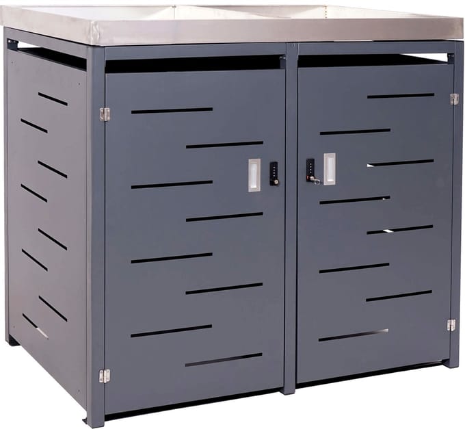 Afvalbakberging dubbel MCW-H40, Containerberging, afvalbak, roestvrij staal 54kg 125x134x84cm