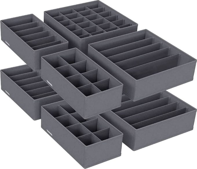 MIRA Home - Lade organizer set van 8 - Opbergdozen voor ondergoed en sokken - Opvouwbaar - Grijs