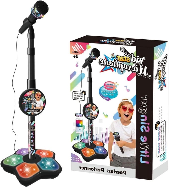 Karaoke microfoon - Kinder microfoon - Muziekplezier thuis - Verstelbare standaard - 100 cm hoog - Zwart