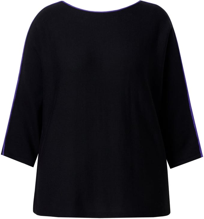 Ulla Popken - Dames - Trui biezen boothals 3/4-mouw - Zwart - Maat 58+