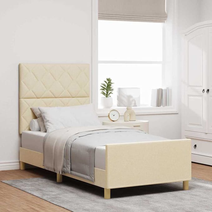 vidaXL - Bedframe - met - hoofdeinde - Crème - 100 - x - 200 - cm - Stof