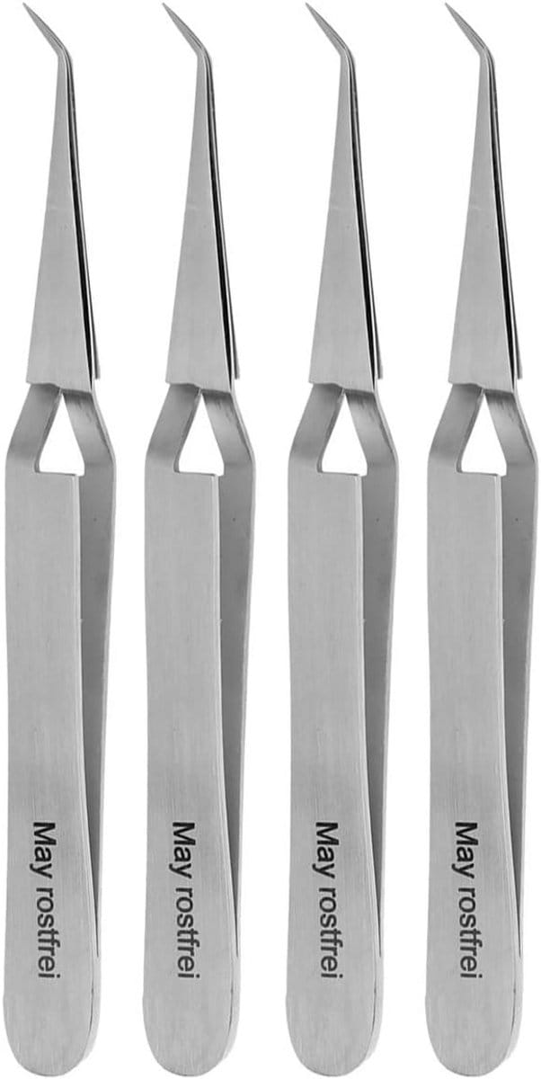 Set van 4 Kruispincetten met Schuine Punt - Roestvrij Staal