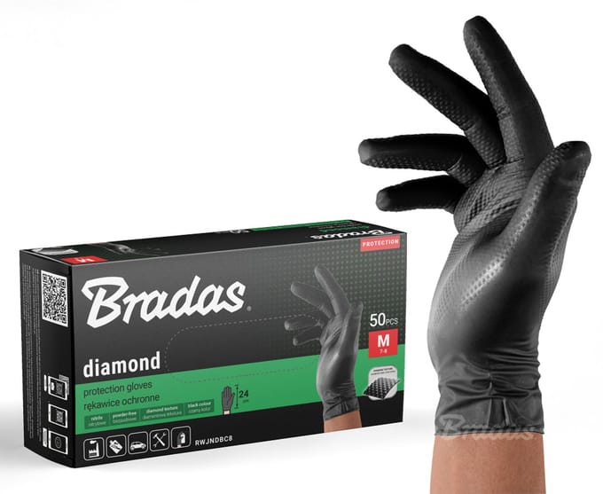 Bradas Diamond Serie - Nitrilhandschoenen - Maat M - Zwart - Diamenten Textuur