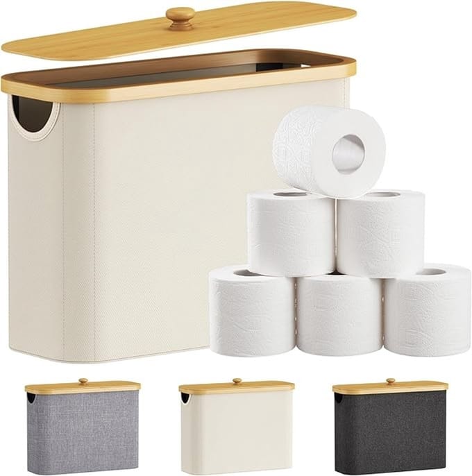 Bamboe Toiletpapier Opbergmand met Deksel, 23L, Ivoorwit