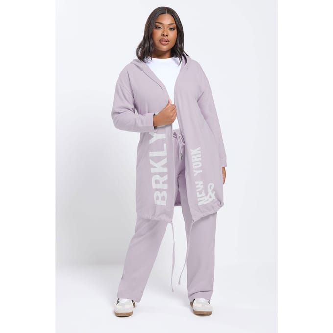 Yours Paarse 'Brklyn' Slogan Longlinehoodie Size 48