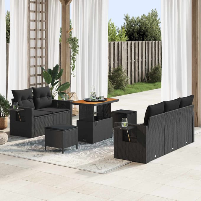 vidaXL - Tuinbank - Set - 10 - st - Zwart - poly - rattan