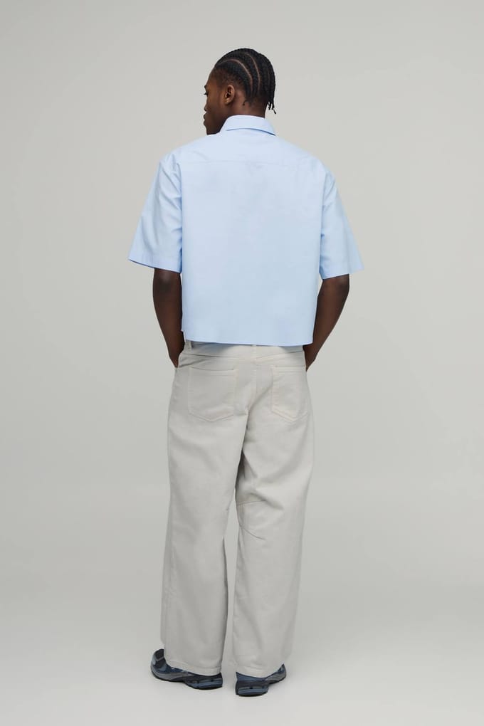 Oversized Boxy Halflange Mouw Gebogen Zoom Shirt | Blue | Size Small