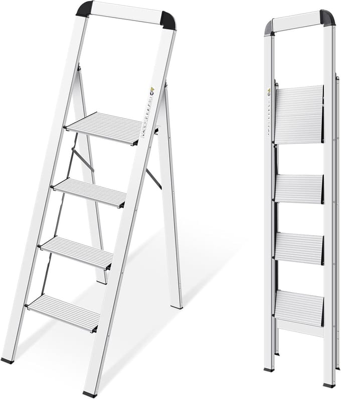 Huishoudtrap 4 Treden - Keukentrap - Inklapbaar - Antislip - Extra Stevig - Zilver