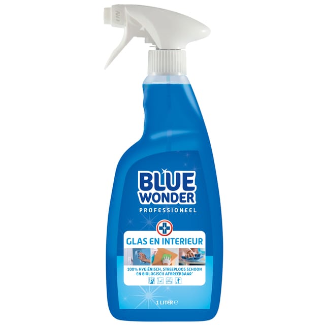 Blue Wonder - Professionele Glas & Interieur Spray - Streeploos Schoon - 1 Liter - 1 stuk