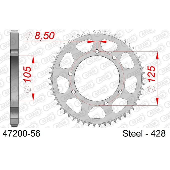 Stalen motortandwiel achteraan Afam 428 56 dents