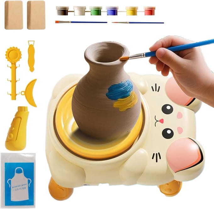 Pottenbakkersschijf Kinderen - Creatieve Set - Thuis Knutselen - Compleet Met Gereedschap - 23 x 18 x 9 cm - Romig