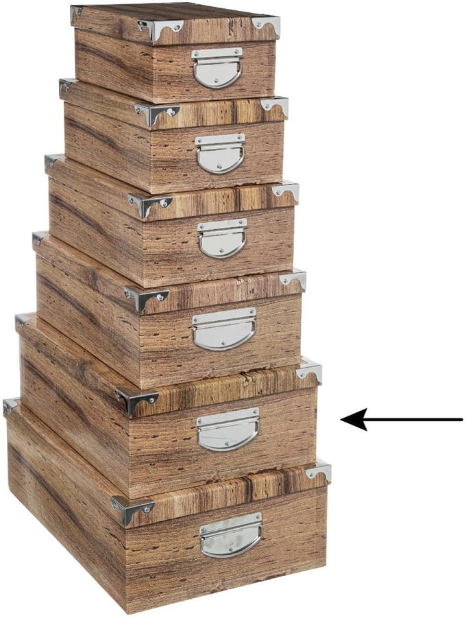 5Five Opbergdoos/box - 3x - Houtprint donker - L44 x B31 x H15 cm - Stevig karton - Treebox