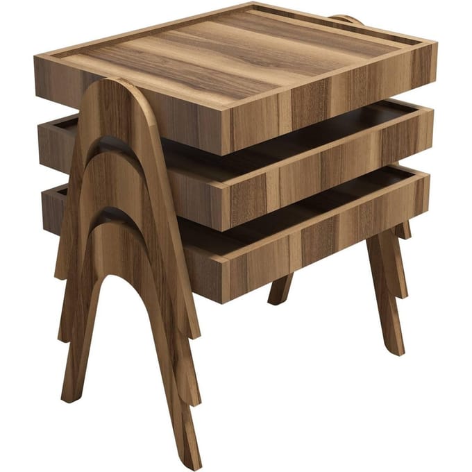 Asir - Nesttafelset - Okkernoot - 3 stuks - 53,6 x 40 x 64 cm