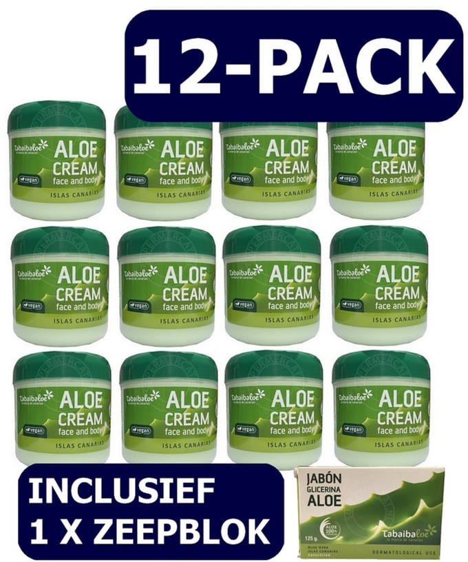 12-Pack Tabaibaloe Aloe Cream Face & Body 300ml inclusief 1 x Tabaibaloe zeep