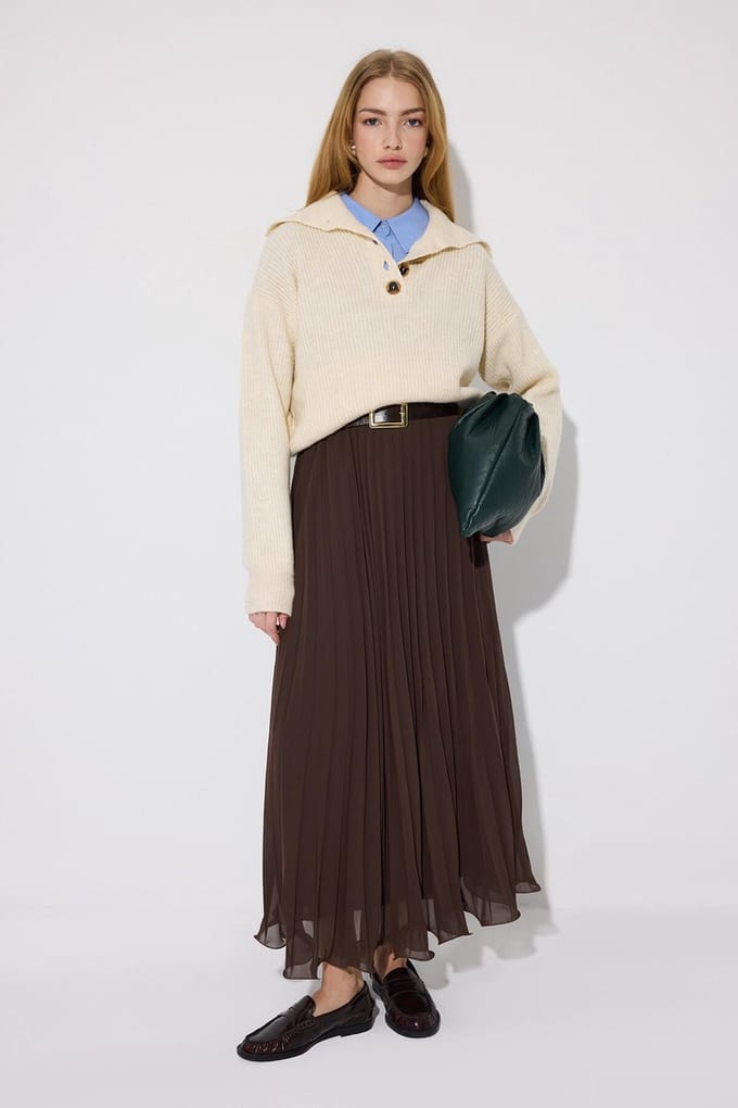 Touché Privé - Geplooide chiffon rok - Bruin - Dames